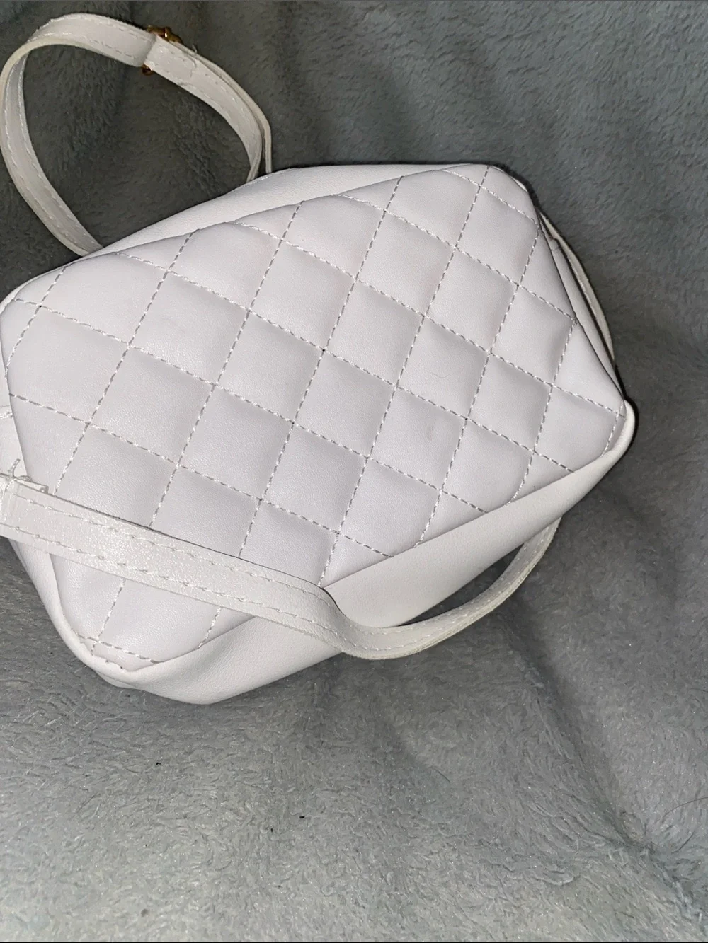 White Quilted Crossbody Bag with Gold Accent
